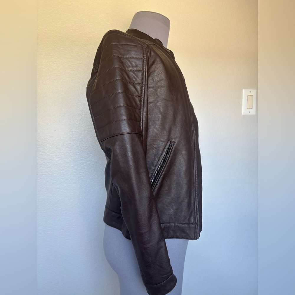 H&M Men's Dark Brown Leather Jacket - Picture 9 of 14